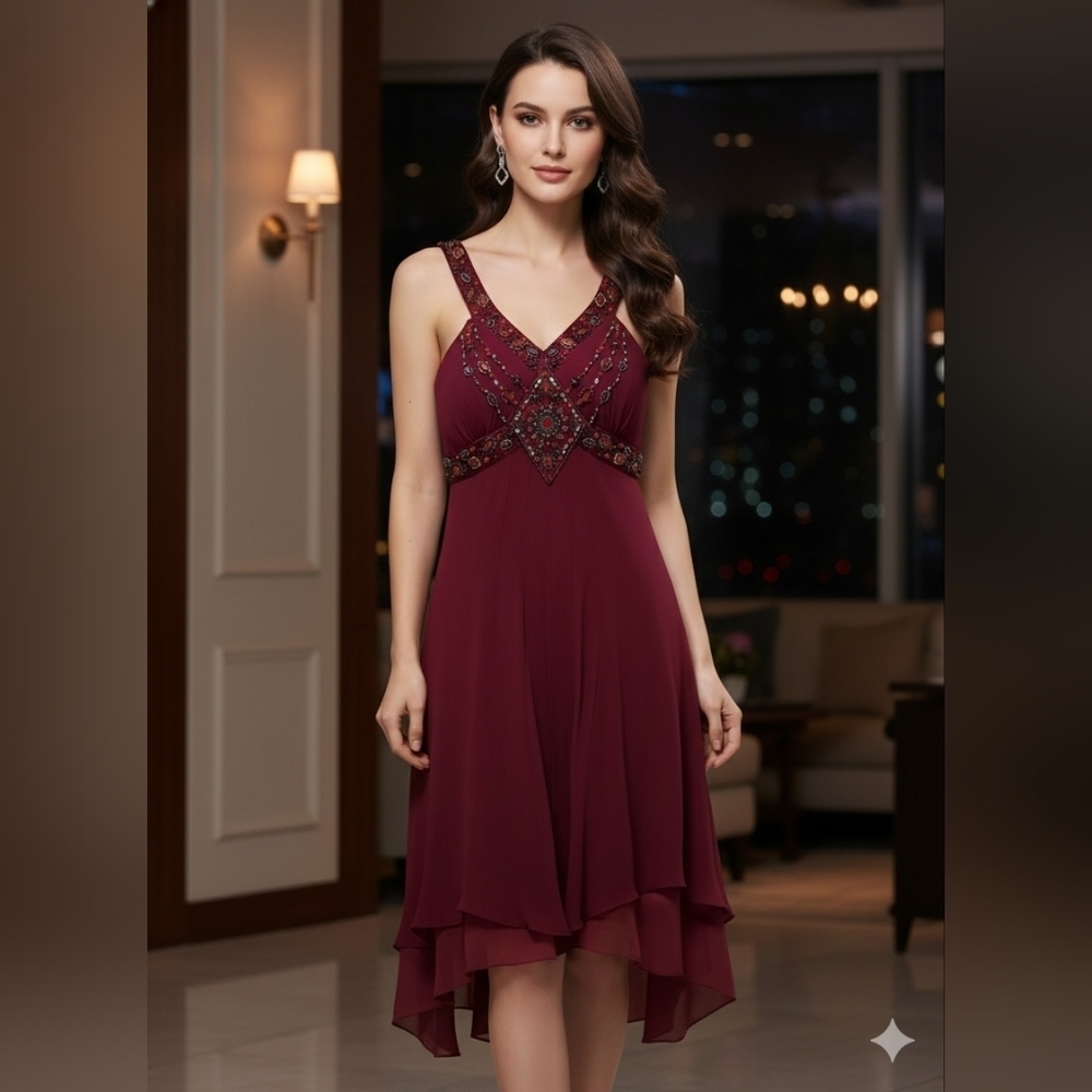 Sue Wong N6365 Beaded Silk Dress Port Size 2 NWT